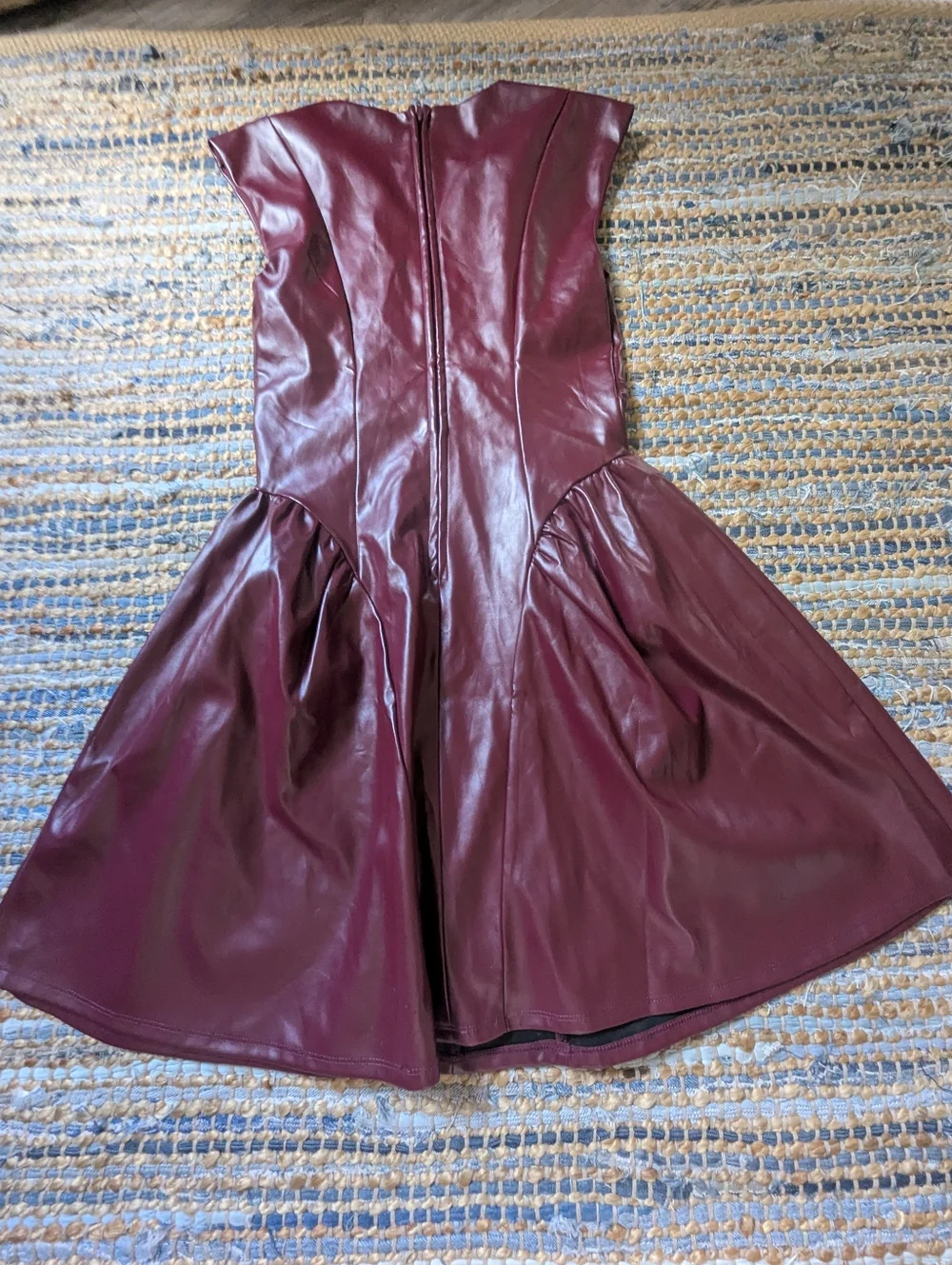 Francesca’s Plum Burgundy Faux Leather Fit & Flare Dress XS Vegan Leather Pleath